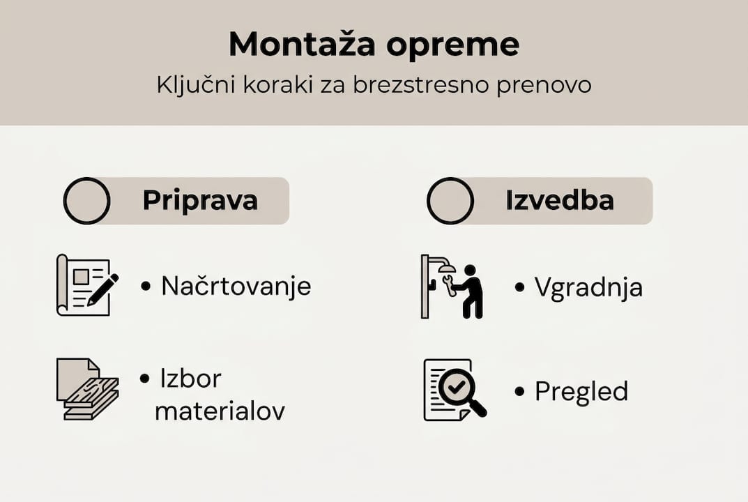 Infografika prikazuje, kako poteka vgradnja kopalnice po posameznih korakih.