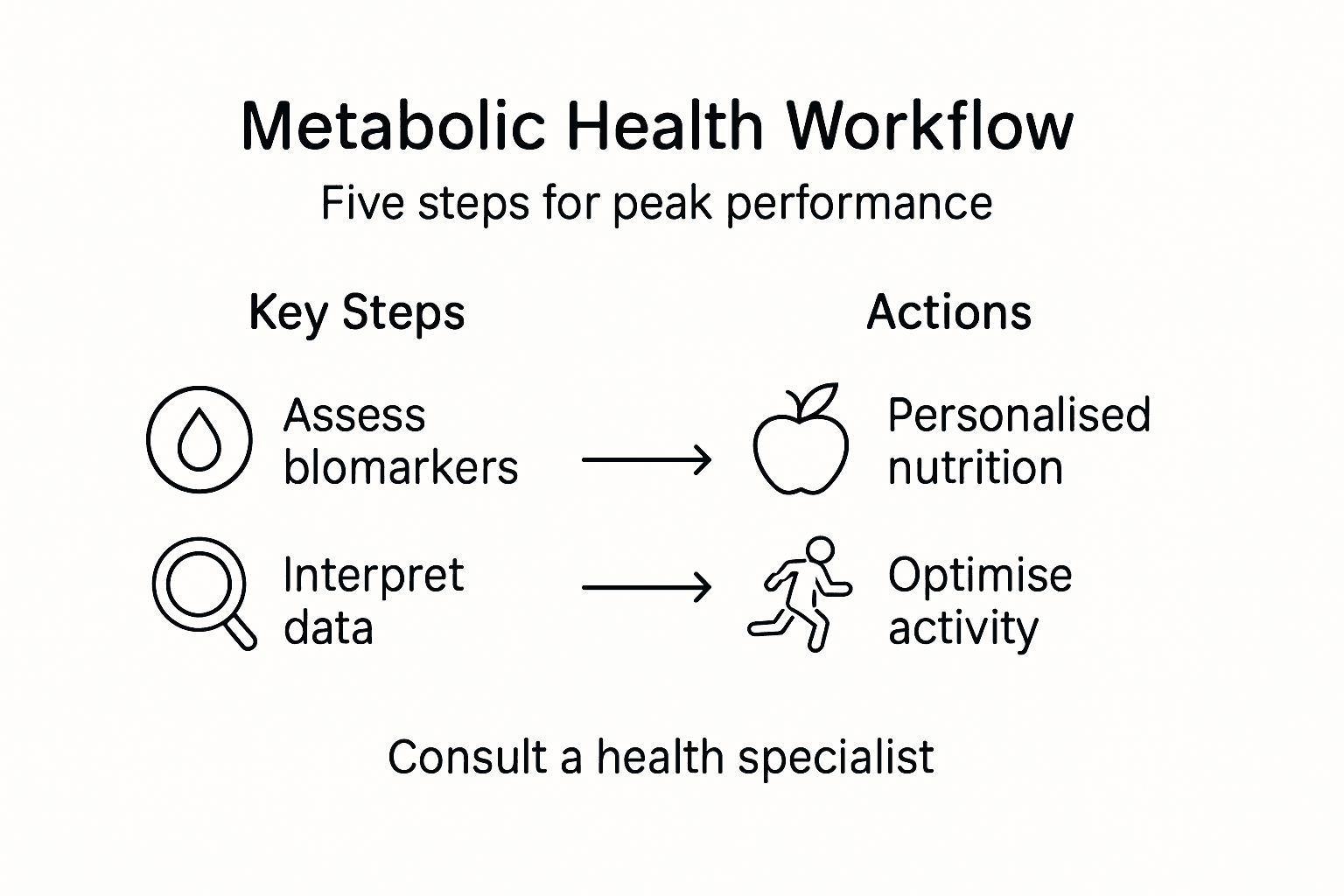 Infographic of five-step metabolic health workflow