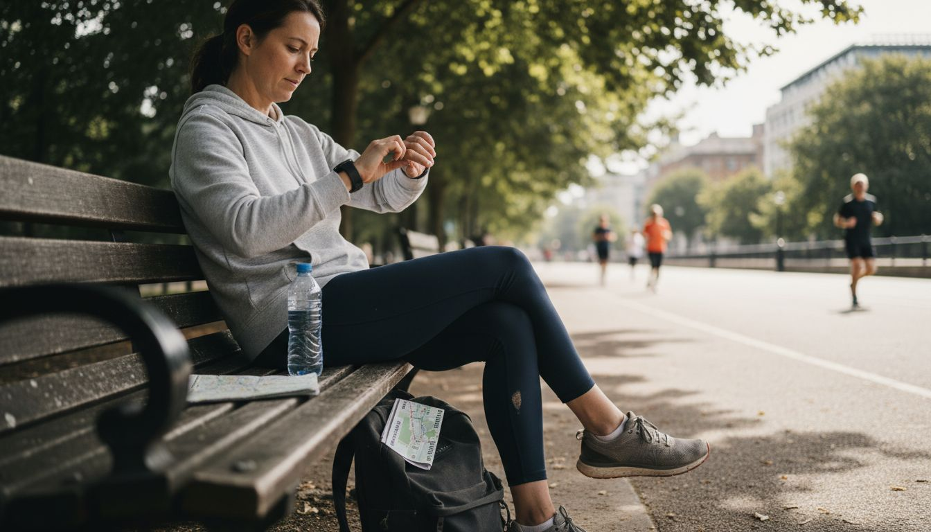 Woman checking wellness metrics on smartwatch