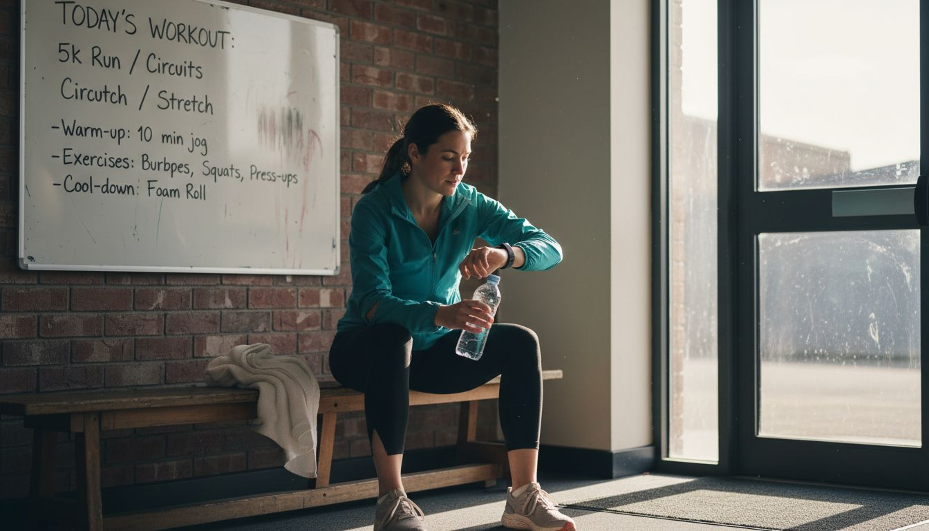 Runner checks fitness diagnostics after workout