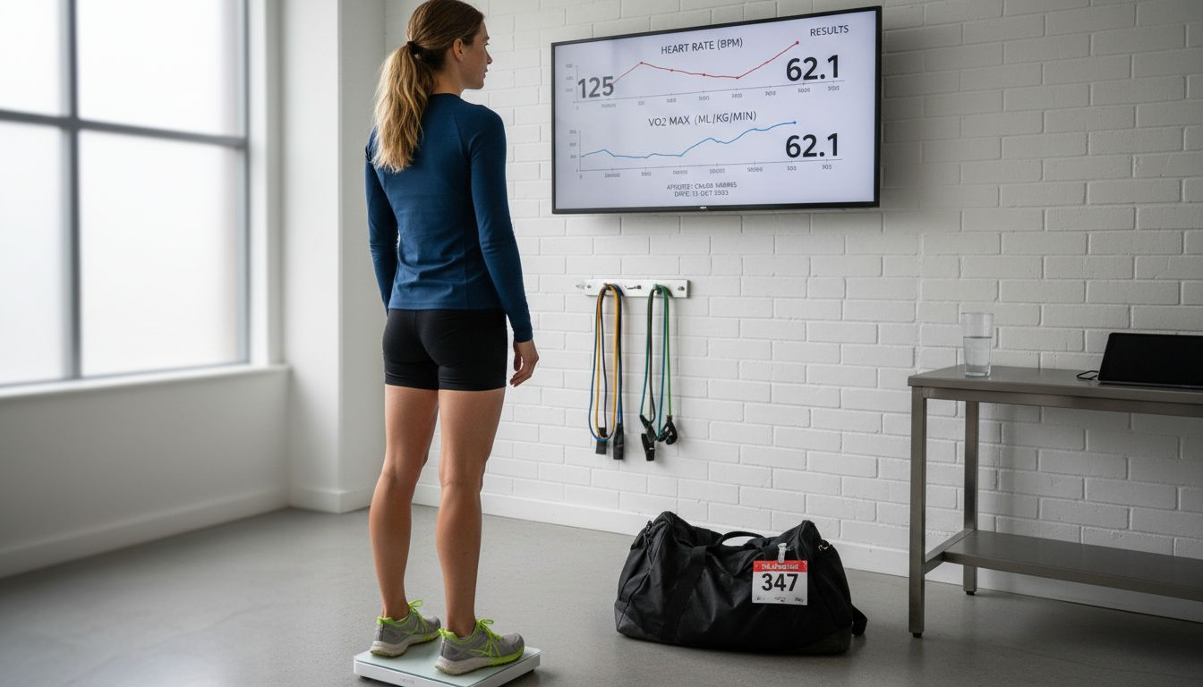 Athlete on smart scale checking results