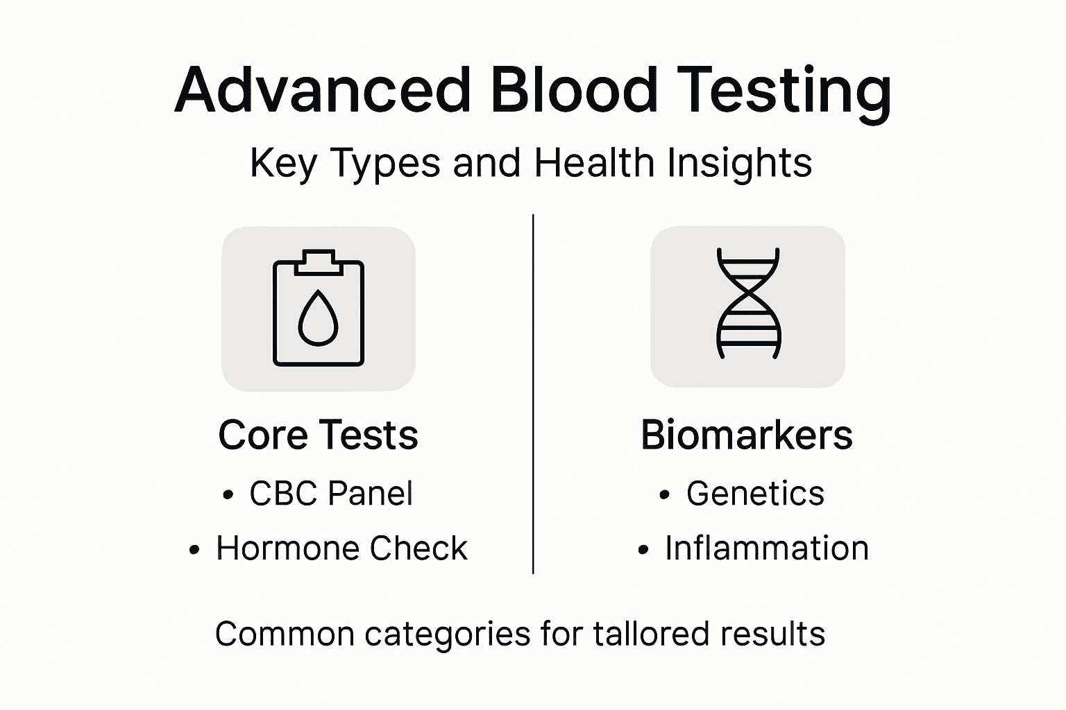 Infographic of advanced blood testing types and uses