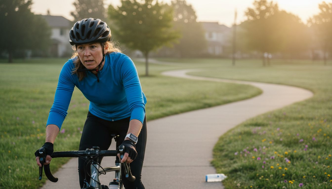 Cyclist training outdoors sunrise park scene