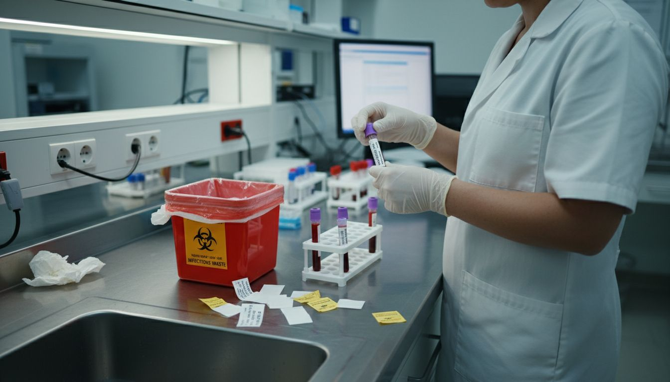 Lab technician handling blood sample vials