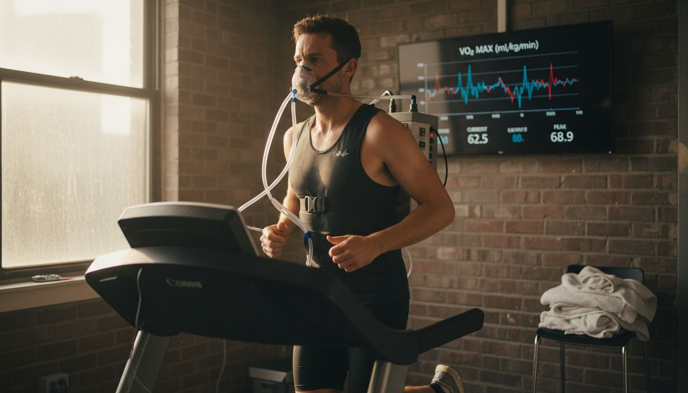 Athlete doing treadmill metabolism test in lab