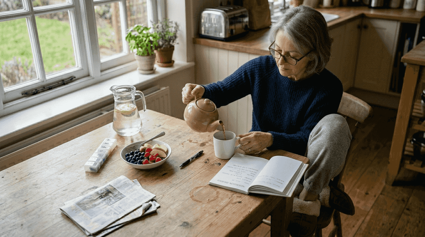 Woman reading about healthy ageing nutrition