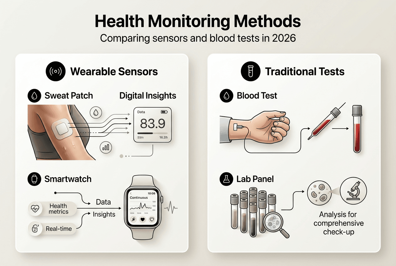 Infographic compares wearable sensors and blood tests