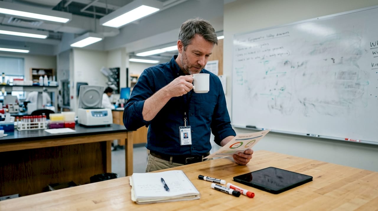 Lab technician reviewing epigenetic report printout