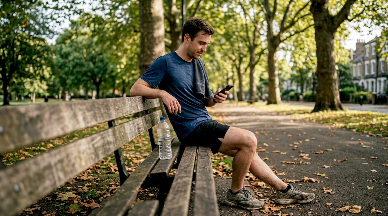 Runner checking fitness stats after workout