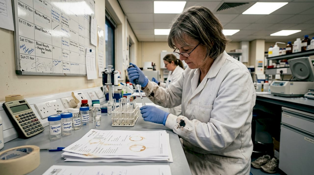Lab technician handling biomarker samples