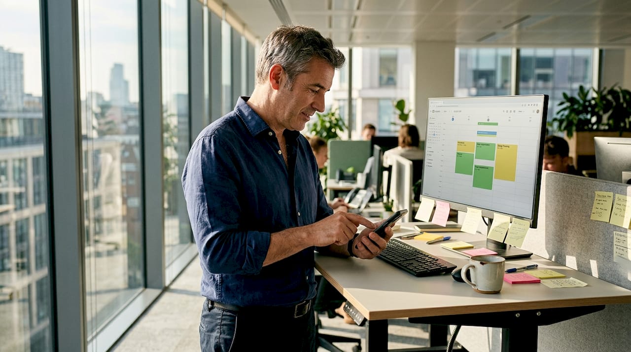 Man using health AI agents in workspace