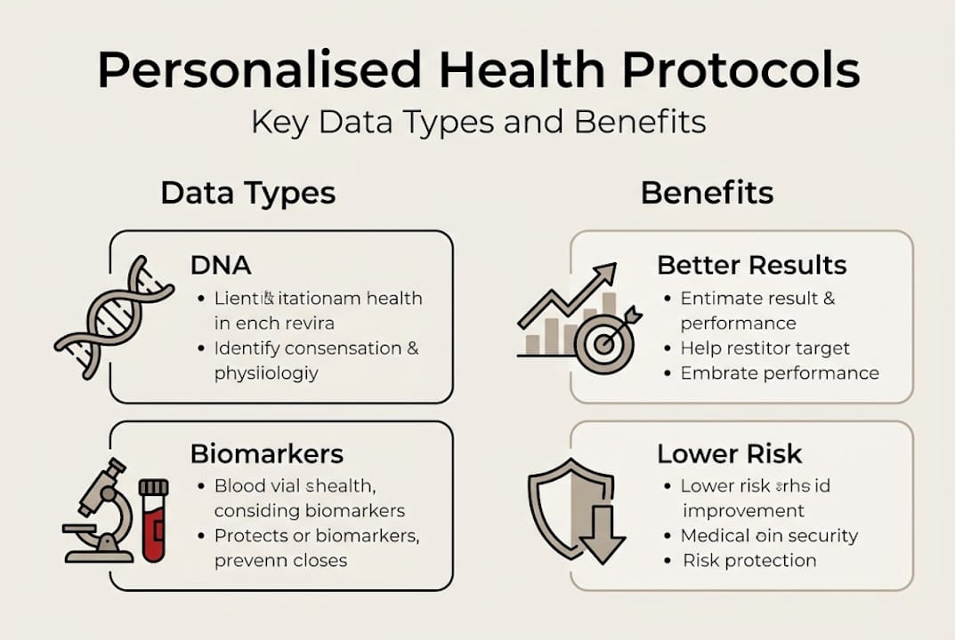 Infographic showing health protocol data types and benefits