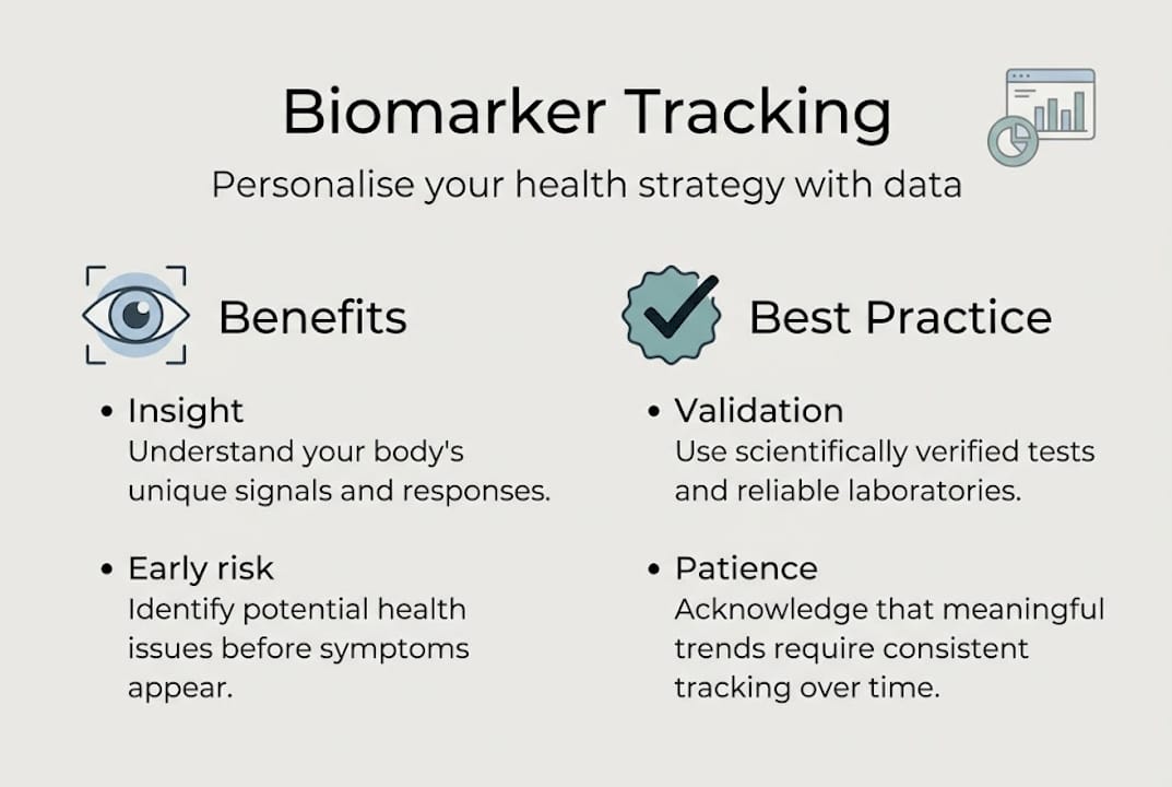 Infographic showing benefits and best practices for biomarker tracking