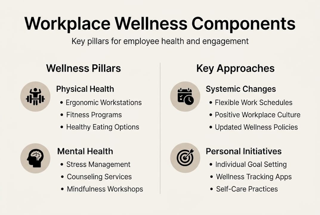 Infographic showing pillars of workplace wellness strategy