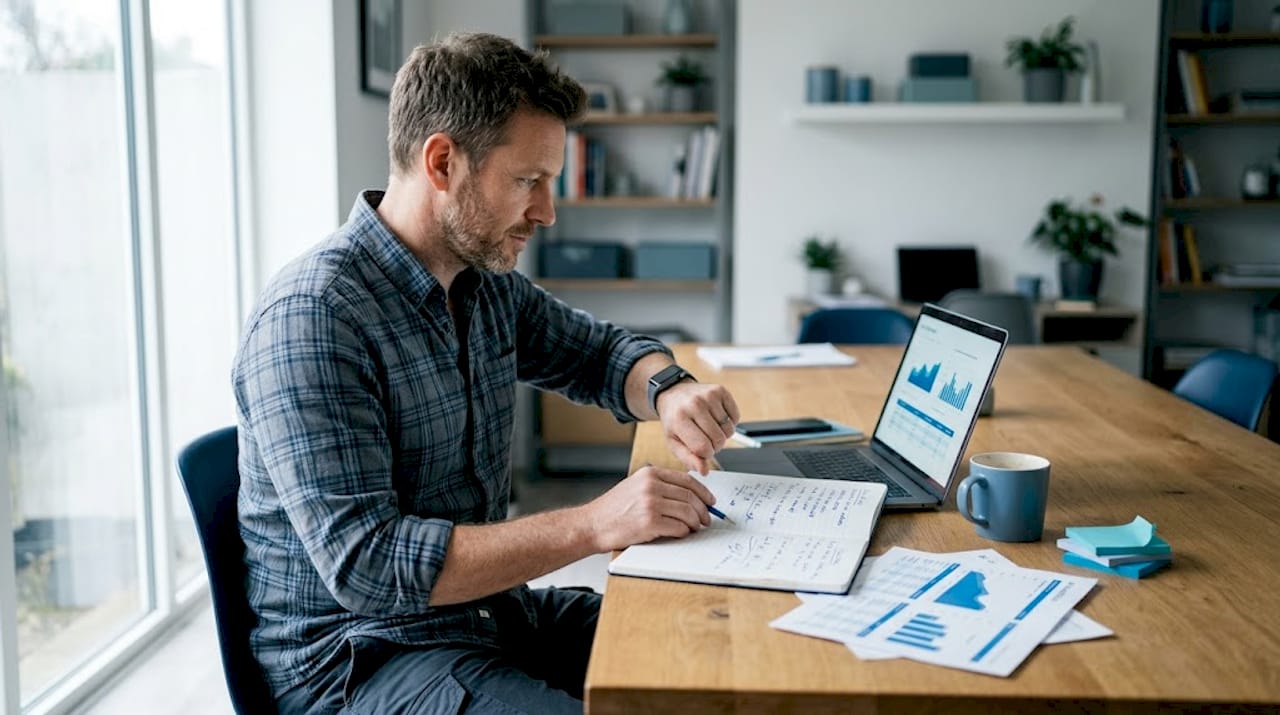 Man checking smartwatch and notes for data troubleshooting
