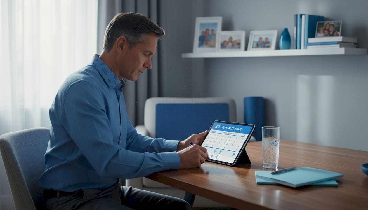 Man tracks pain and wellness at home table
