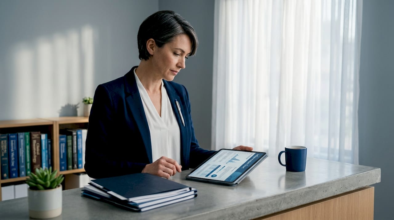 Doctor studying inflammation chart on tablet