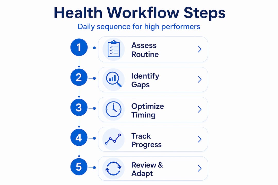Infographic illustrating daily health habits workflow steps