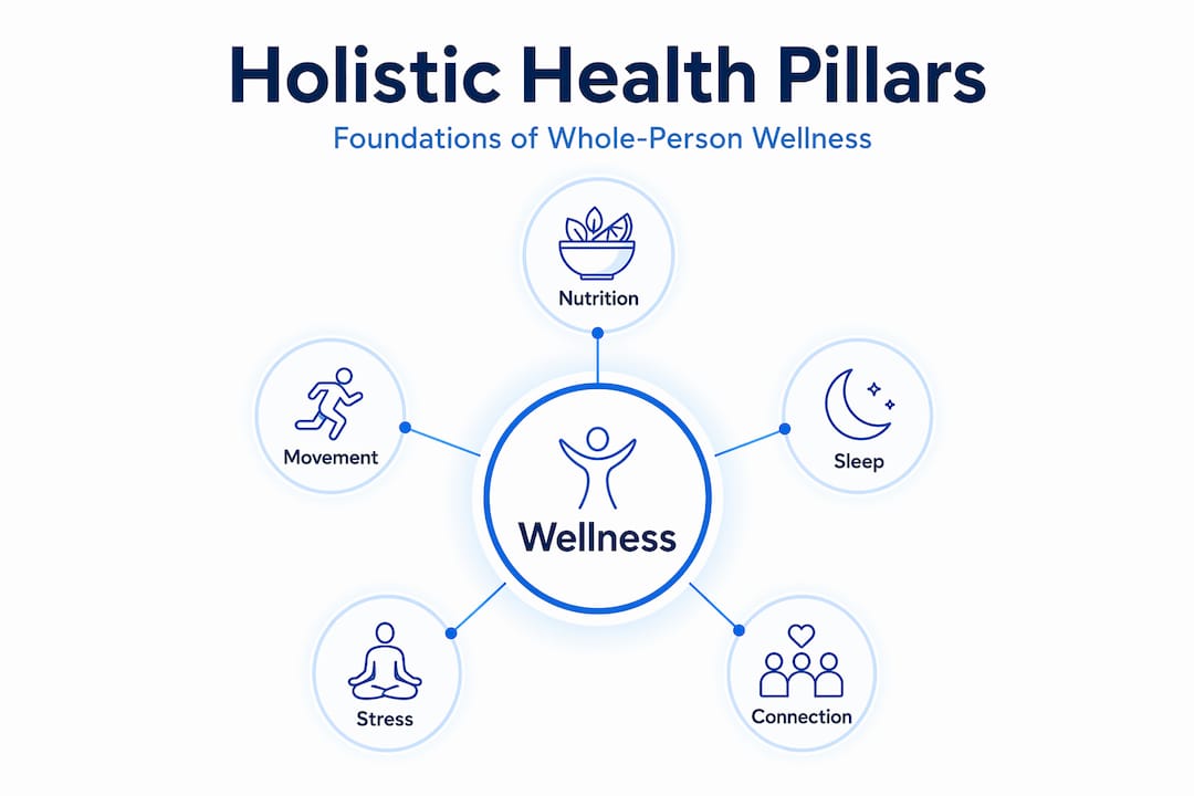 Hierarchy infographic showing holistic health pillars