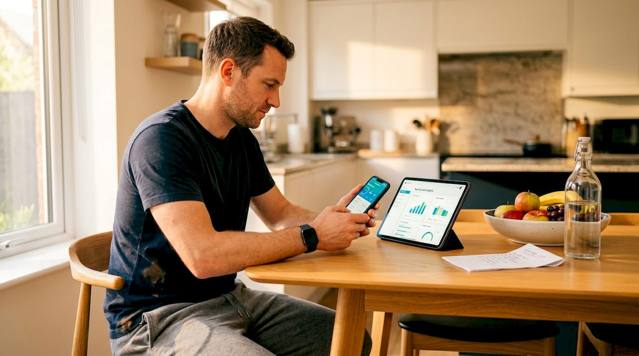 Man tracking nutrition data at home