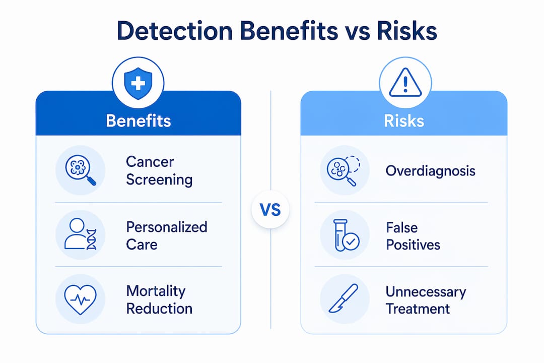 Infographic comparing early detection benefits and risks