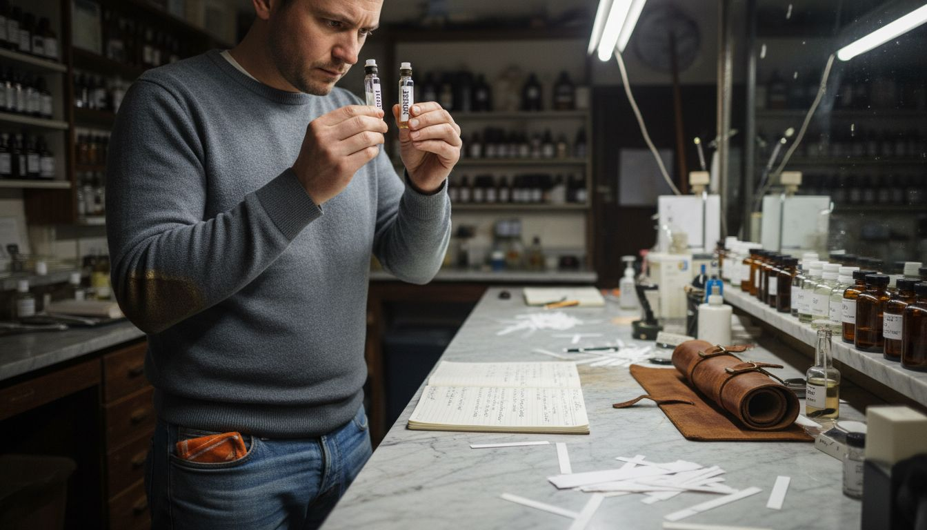 Perfumer comparing niche and designer samples