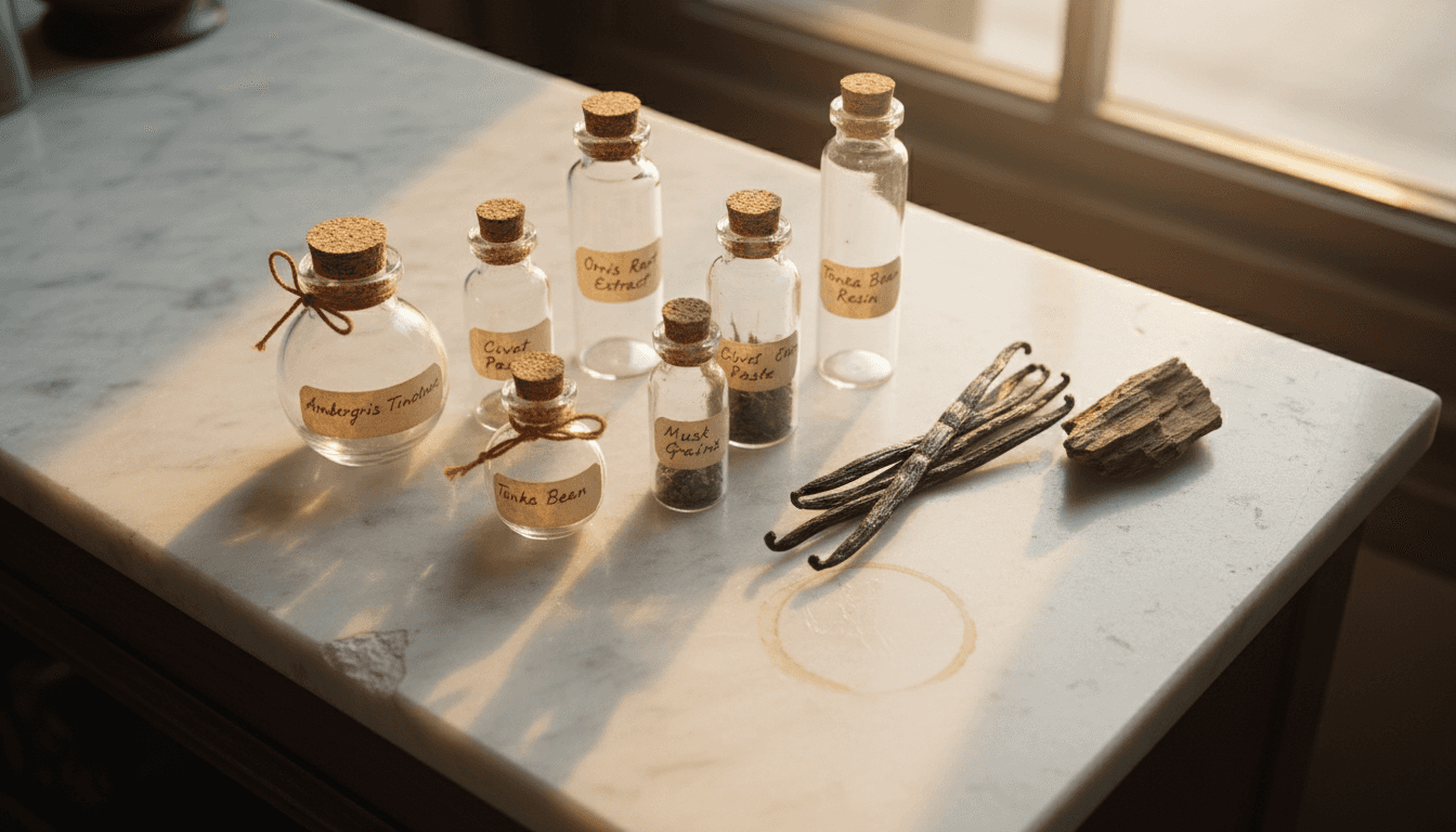 Selection of rare natural perfume ingredients