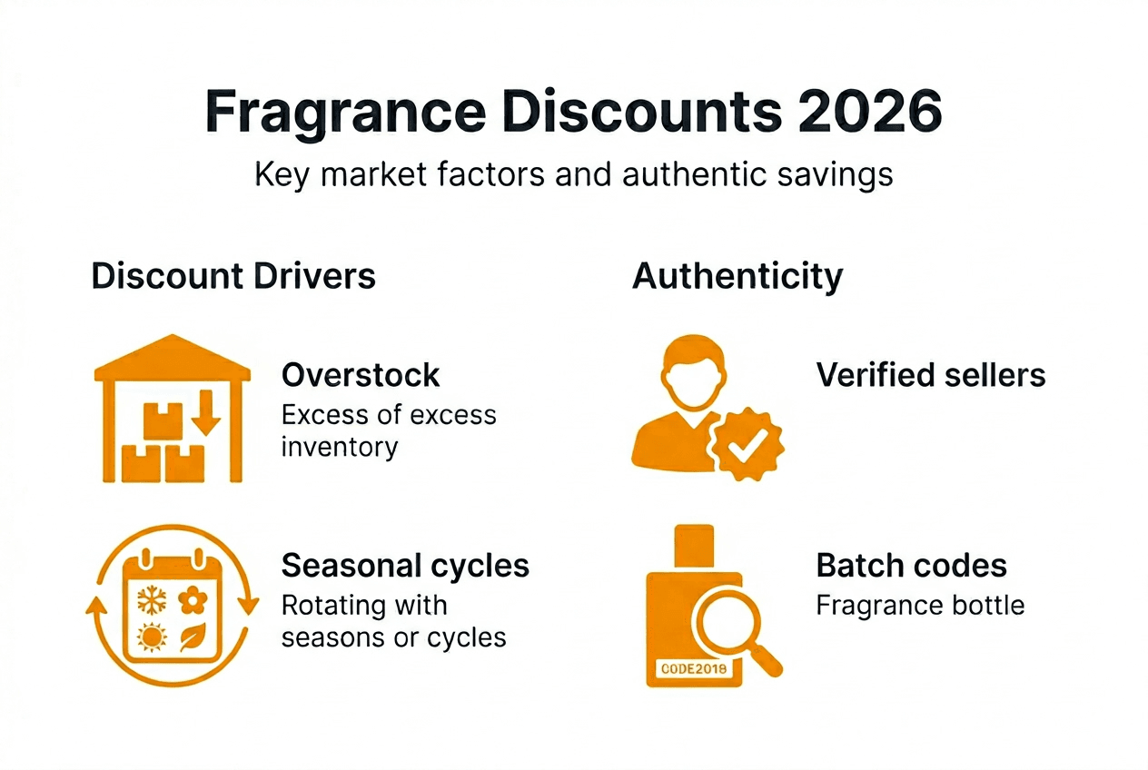 Infographic showing fragrance discount drivers and authenticity