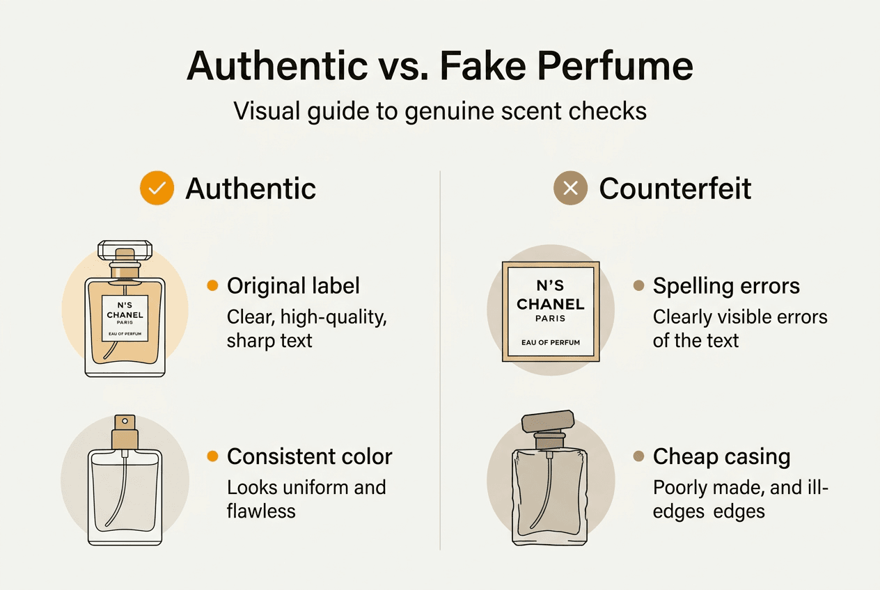 Infographic comparing authentic and fake perfume