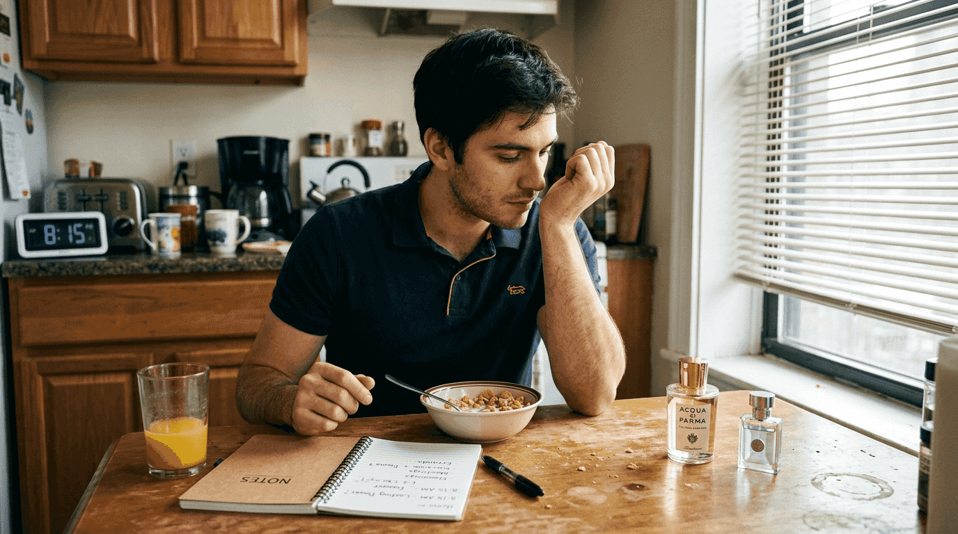 Man checking scent longevity on wrist