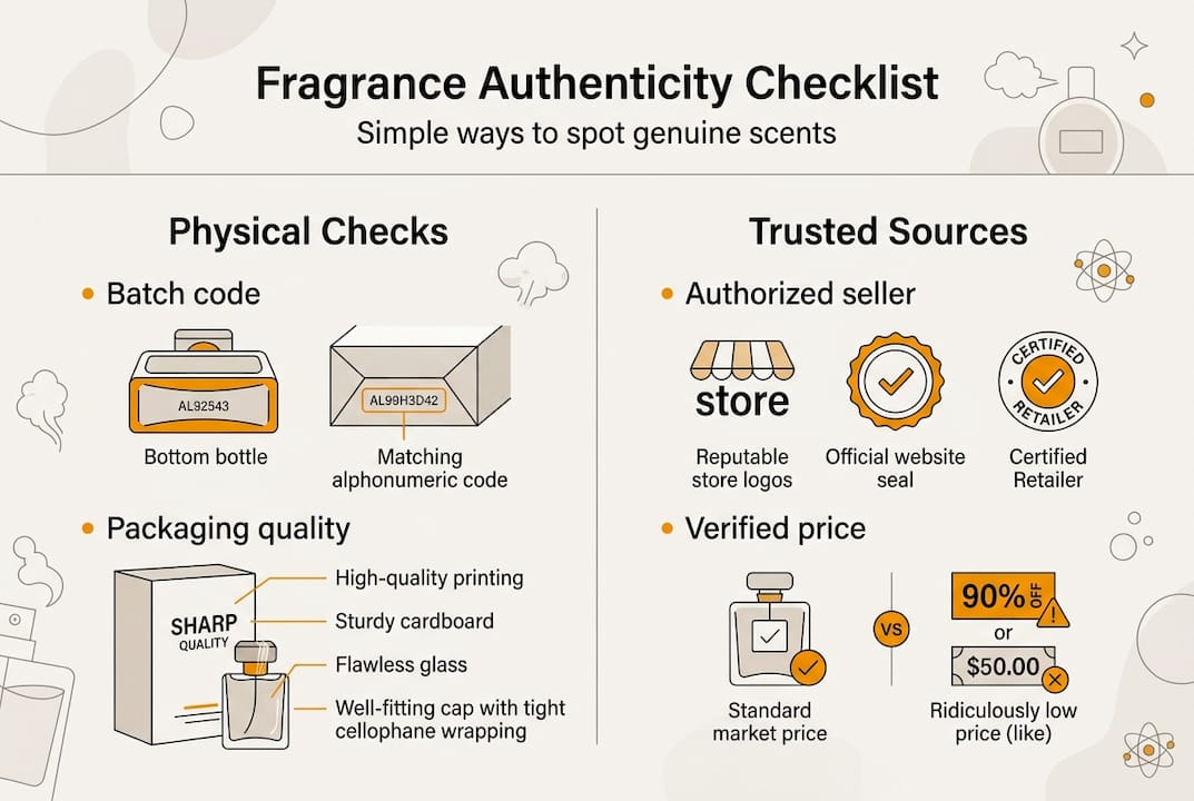 Fragrance authenticity checklist infographic layout