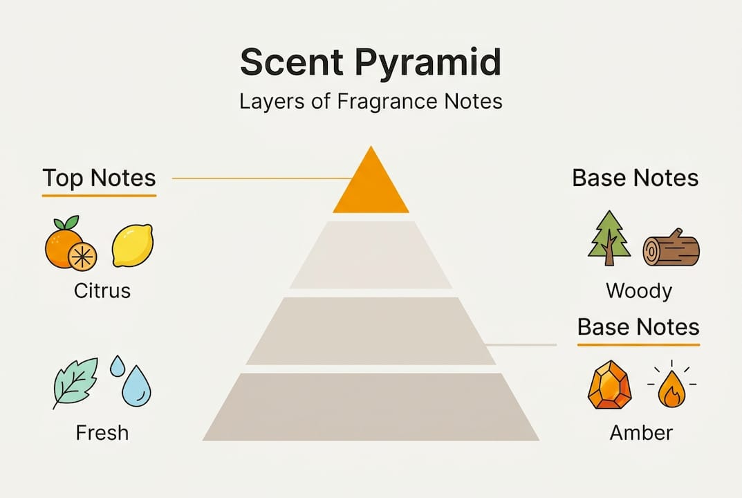Infographic illustrating scent pyramid fragrance notes