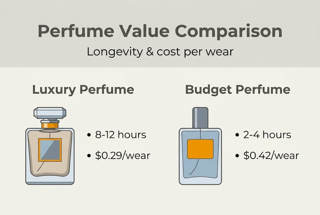 Perfume infographic showing longevity and cost
