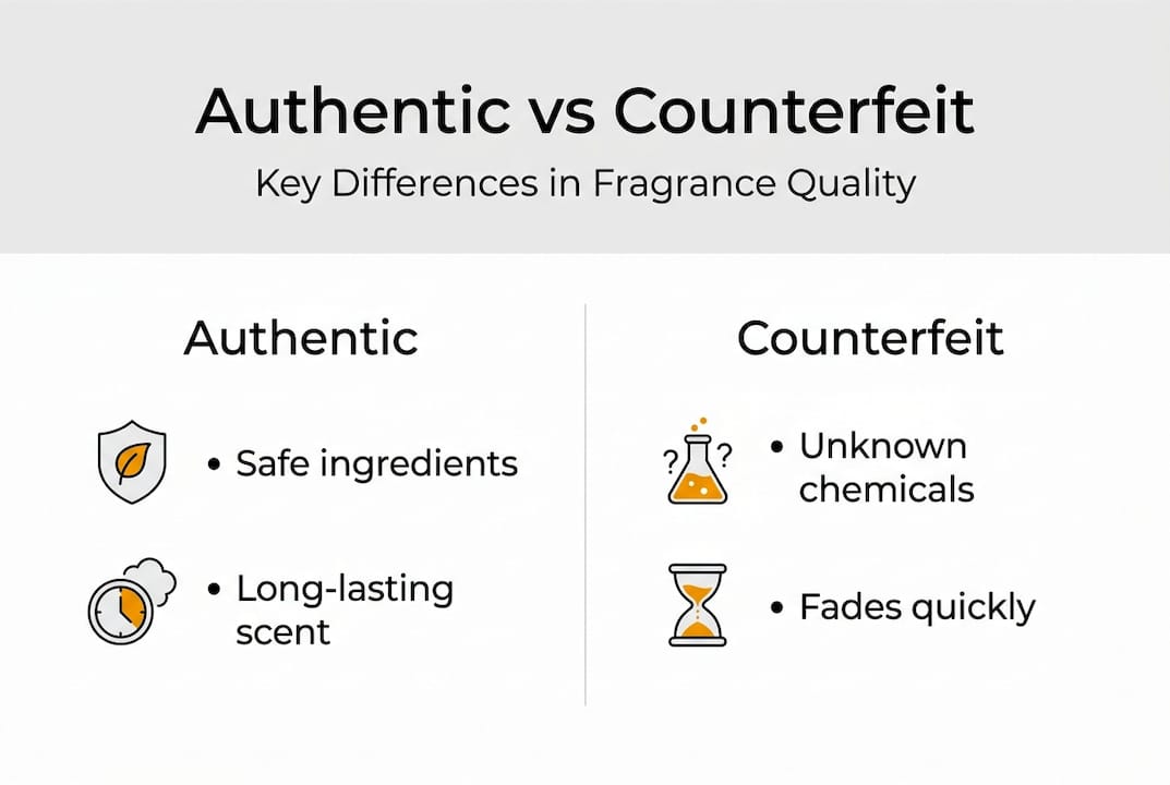 Infographic authentic versus counterfeit fragrances