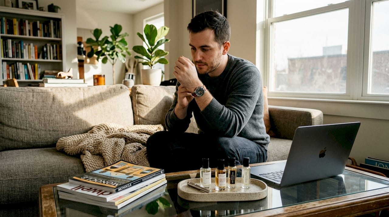 Man checking fragrance longevity on wrist