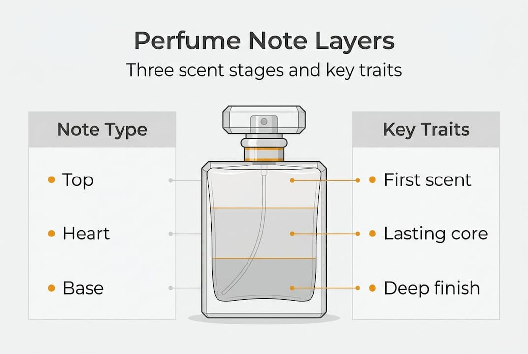 Infographic showing three perfume note layers