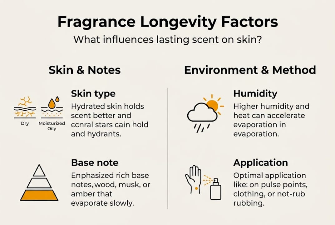 Infographic showing fragrance longevity factors