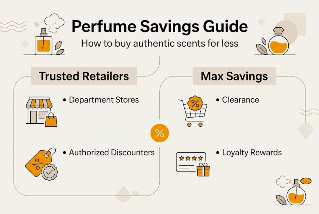 Infographic summarizing trusted retailers and savings methods