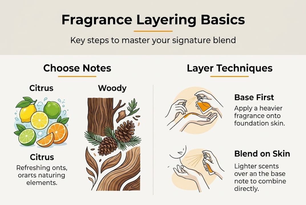Infographic showing fragrance layering basics