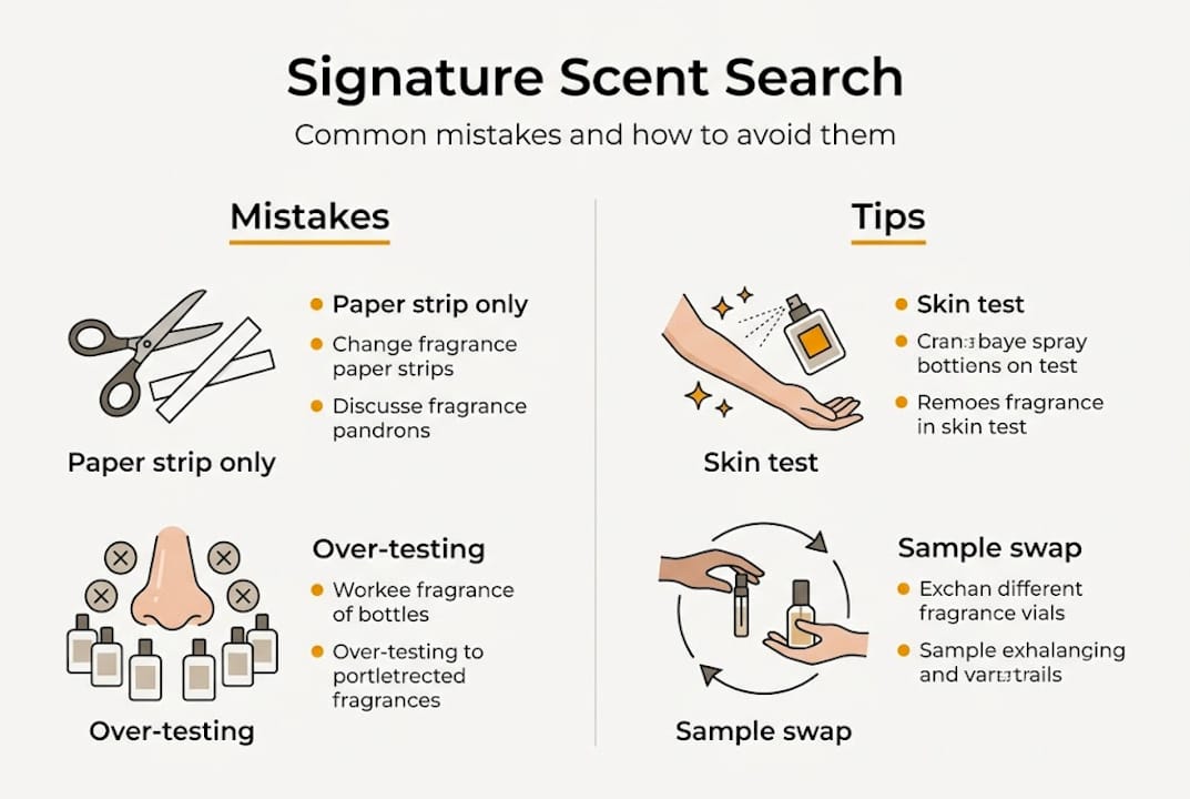 Infographic showing signature scent mistakes and tips
