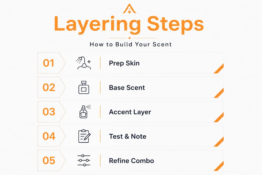 Infographic showing fragrance layering process steps