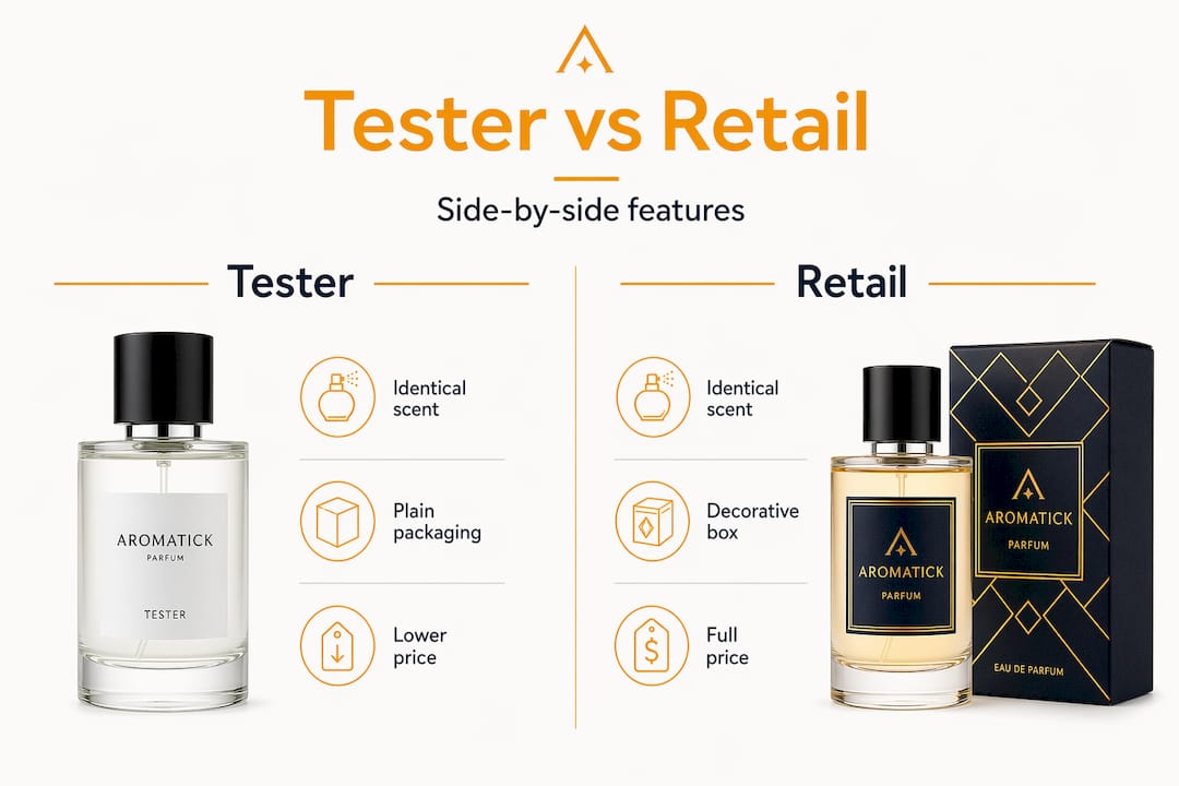 Infographic comparing tester and retail perfume features