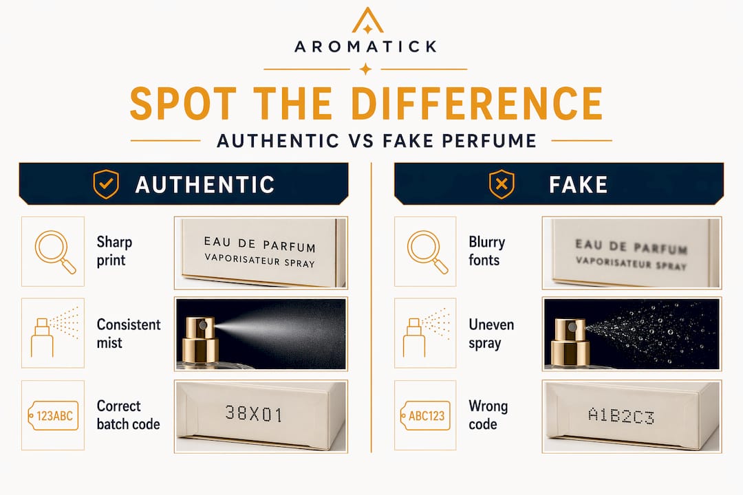 Infographic comparing real and fake perfume