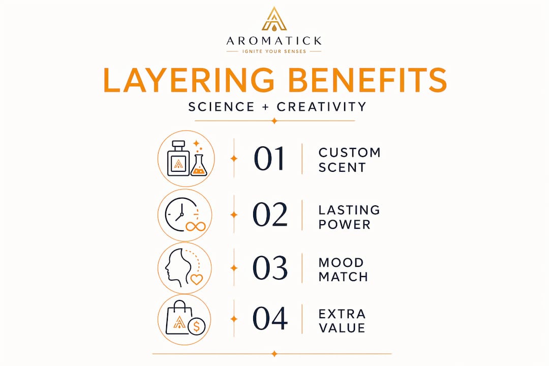 Infographic of perfume layering benefits vertical flow
