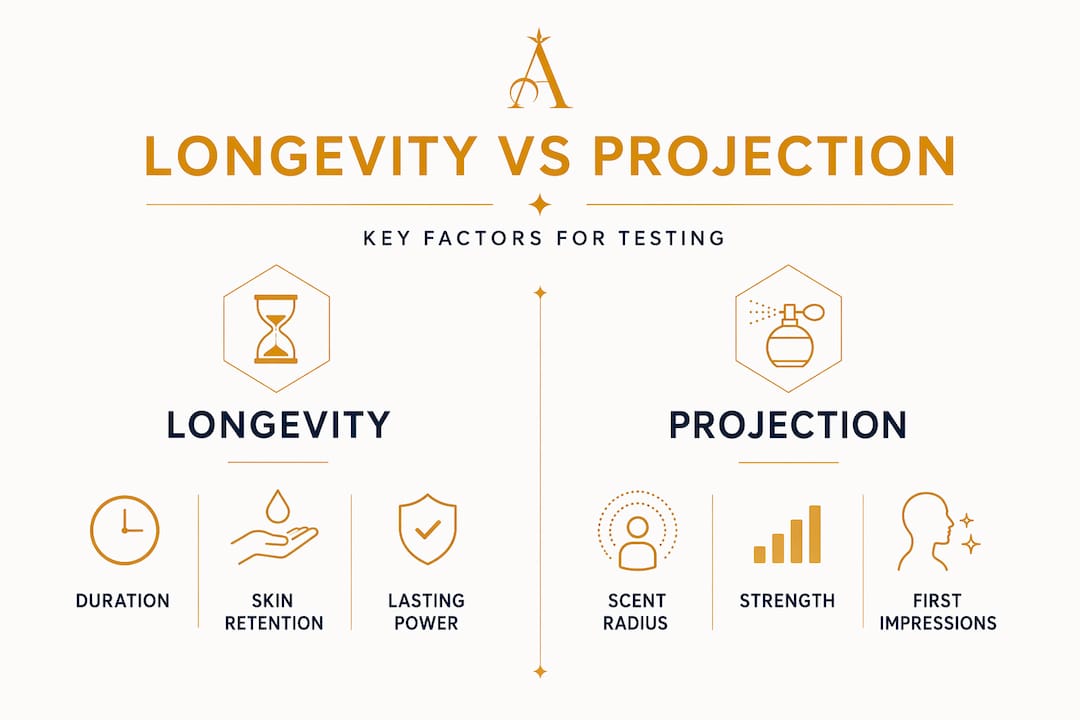 Infographic comparing fragrance longevity and projection