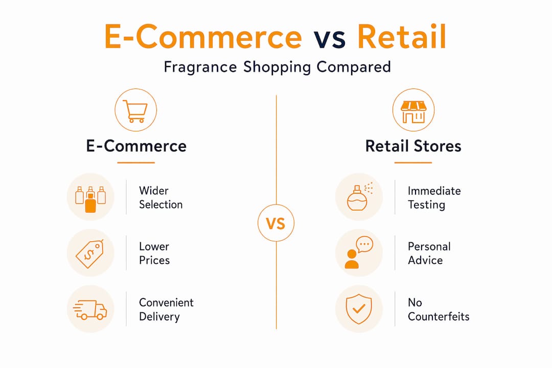 Infographic comparing online and retail perfume shopping