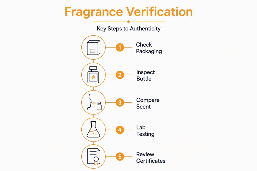 Infographic with key fragrance authenticity verification steps