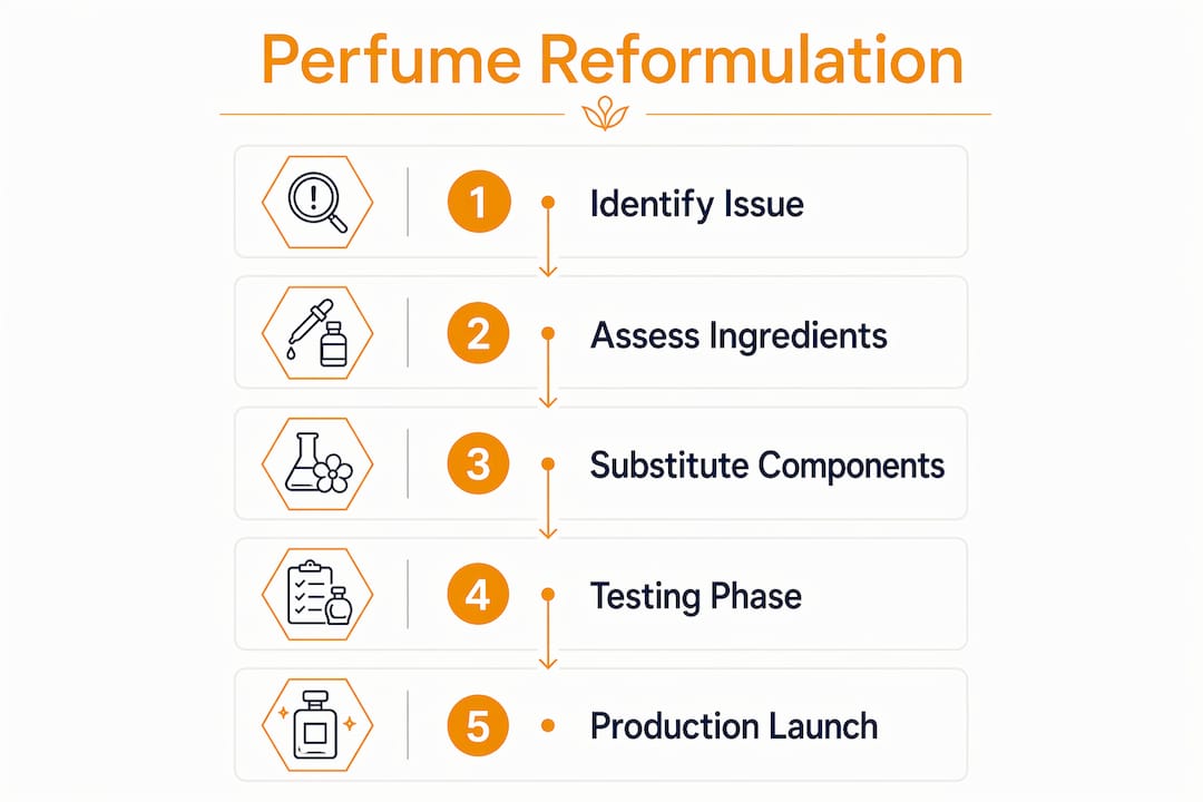 Infographic illustrating perfume reformulation steps