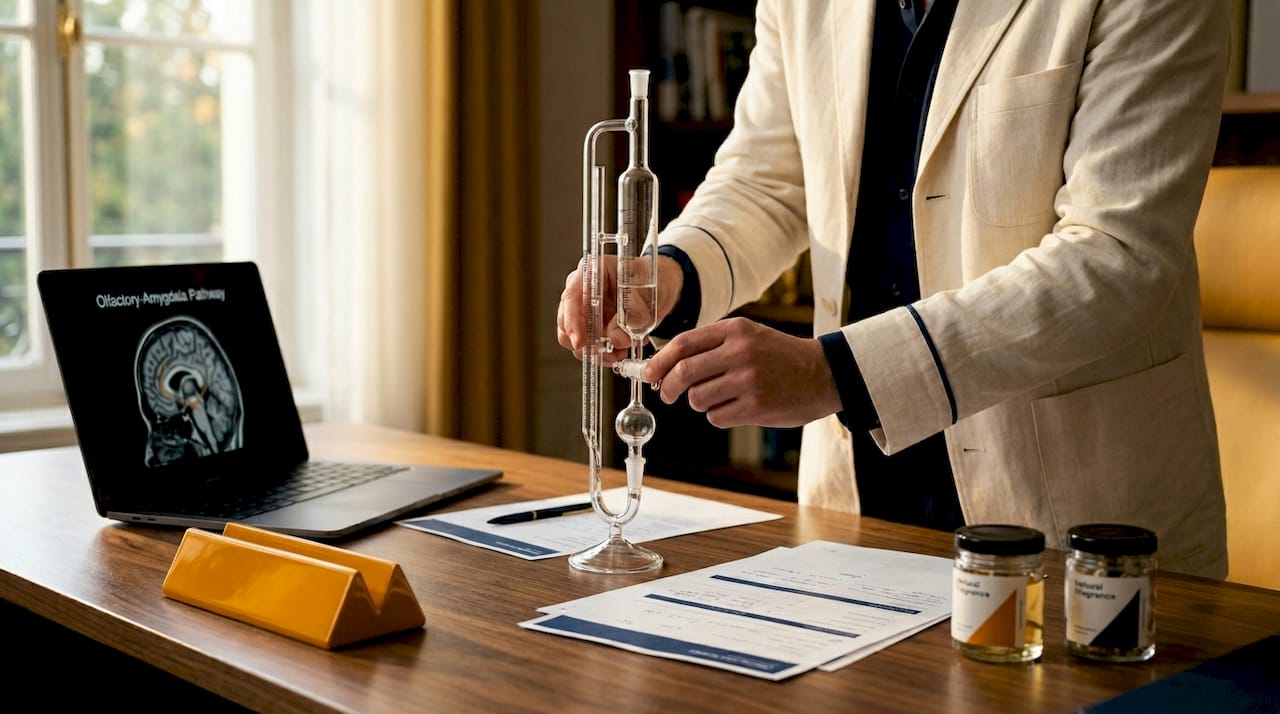 Researcher testing authentic scent device in home lab