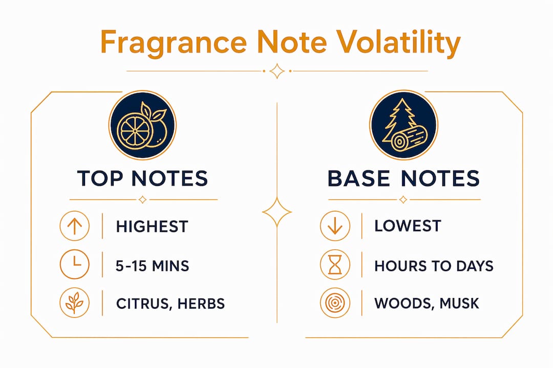 Infographic comparing top and base notes volatility